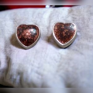 💥3/$12 Brown and Silver Sparkly Heart Earrings